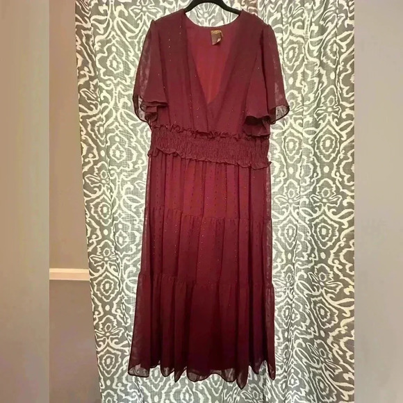 New Taylor Smocked Waist Dark Red Maxi Dress Size 14W - Picture 1 of 7